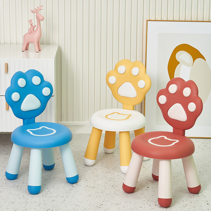 Cat paw children's plastic chairs, kindergarten stools, backrests, home baby stools, anti-slip cartoon seats for children details Picture