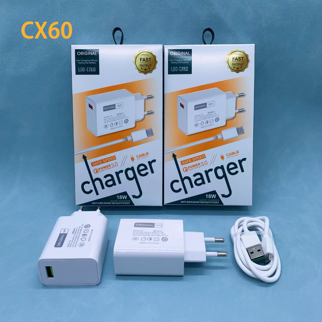 CX60 Multi-functional QC3.0 mobile fast charger is a universal charging head for various mobile phones including Apple, Huawei and Android