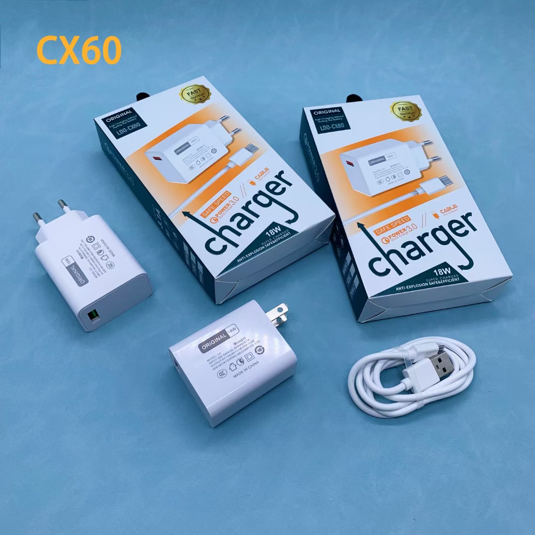 CX60 Multi-functional QC3.0 mobile fast charger is a universal charging head for various mobile phones including Apple, Huawei and Android Specification image