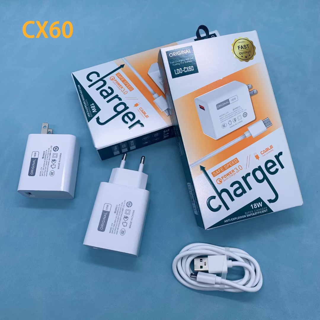 CX60 Multi-functional QC3.0 mobile fast charger is a universal charging head for various mobile phones including Apple, Huawei and Android Item Picture