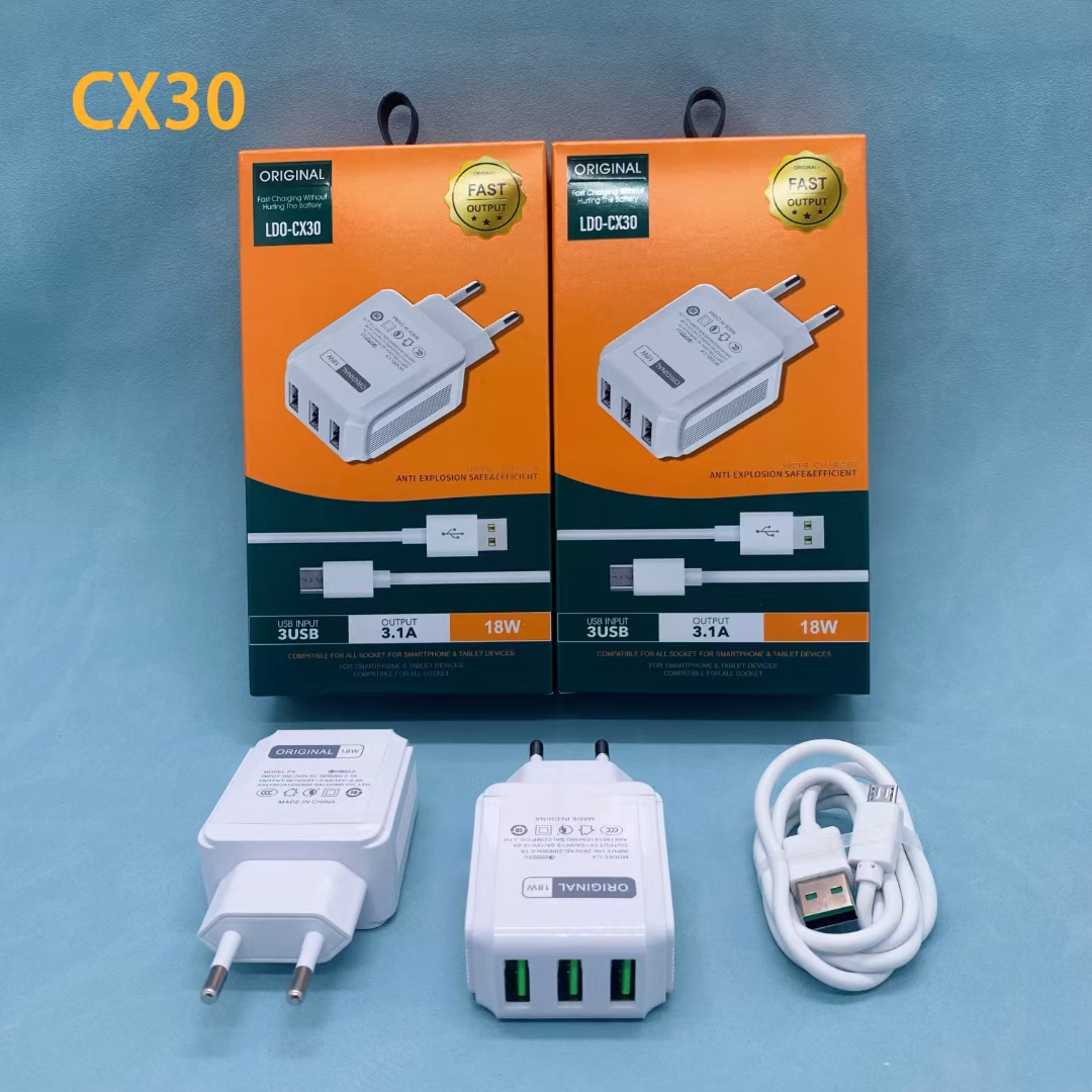 CX30 Multi-functional 3USB multi-port mobile phone fast charger, 2A compatible charging head for Apple, Huawei and Android phones details Picture