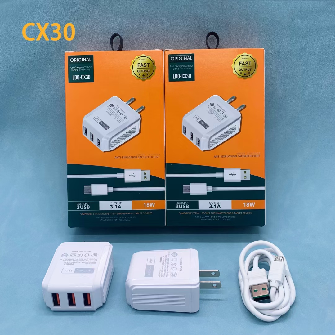CX30 Multi-functional 3USB multi-port mobile phone fast charger, 2A compatible charging head for Apple, Huawei and Android phones Item Picture