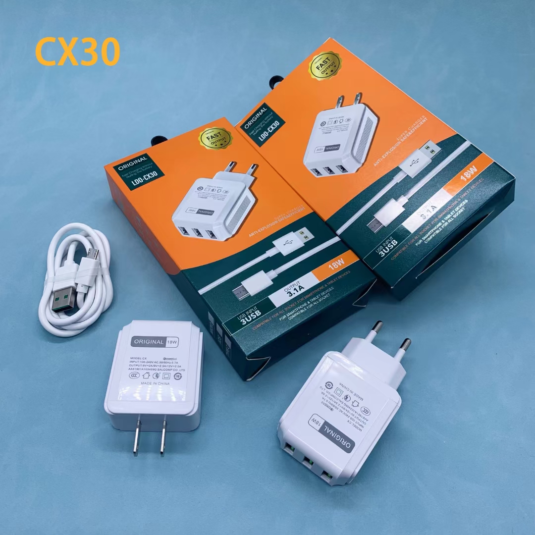 CX30 Multi-functional 3USB multi-port mobile phone fast charger, 2A compatible charging head for Apple, Huawei and Android phones Application Scenario