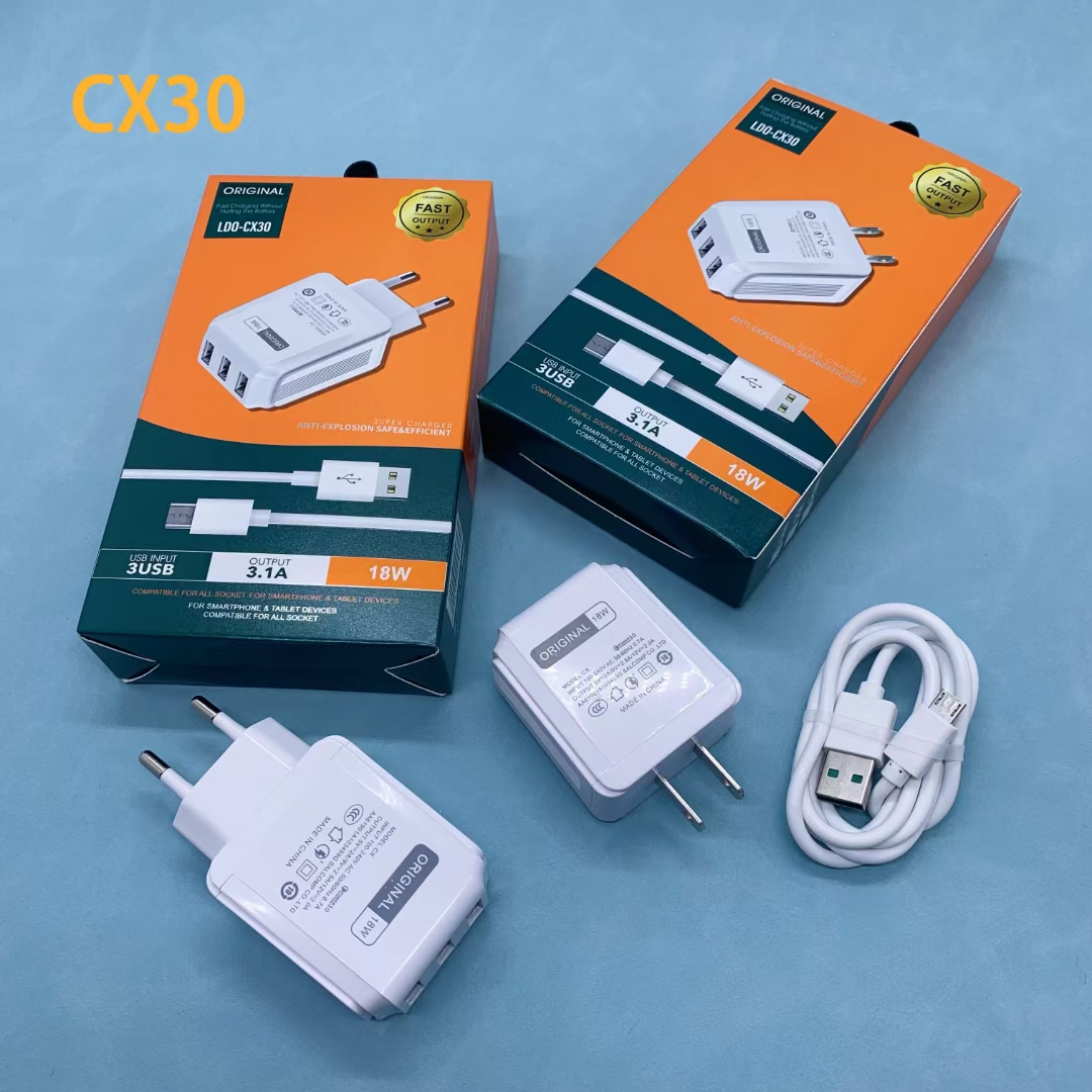 CX30 Multi-functional 3USB multi-port mobile phone fast charger, 2A compatible charging head for Apple, Huawei and Android phones