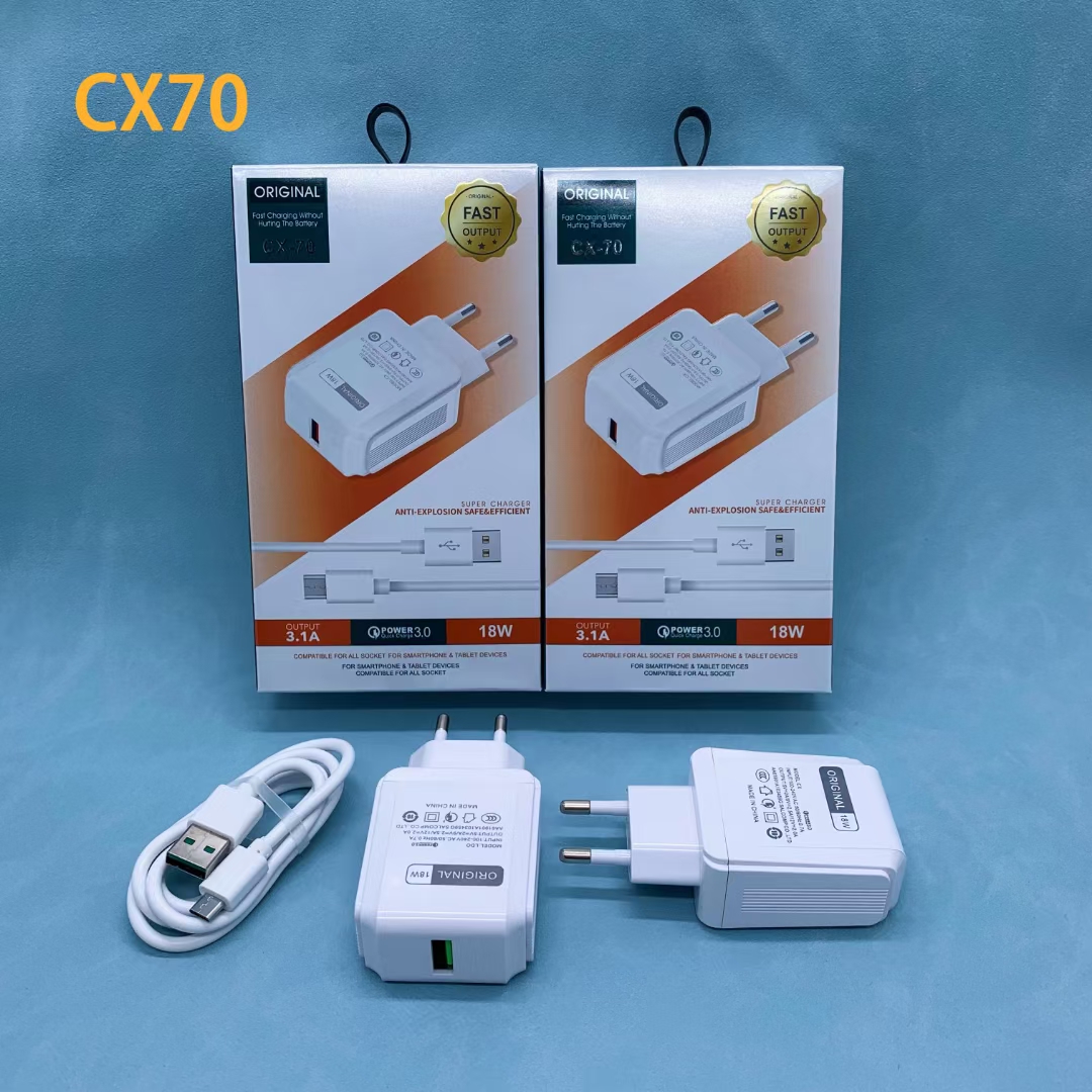 CX70 Multi-functional QC3.0 mobile phone fast charger is a universal charging head for various mobile phones including Apple, Huawei and Android Application Scenario