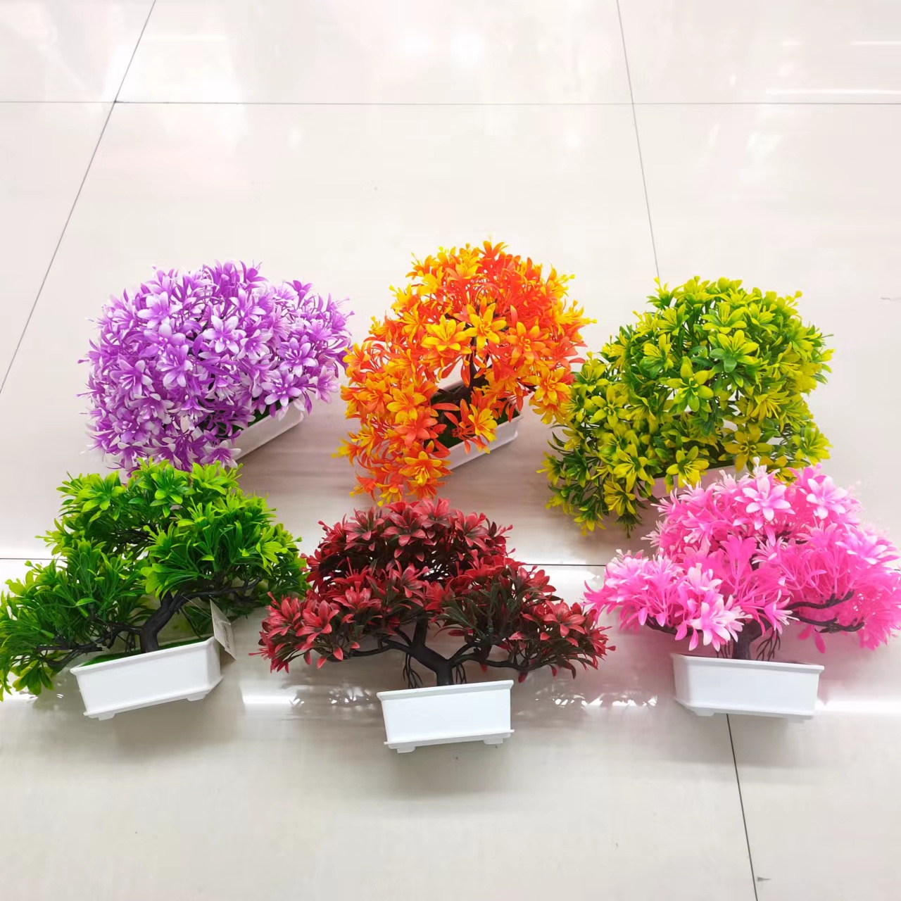 新款仿真花白色塑料盆三叉彩色绿植盆景装饰客厅卧室餐厅工艺品摆件