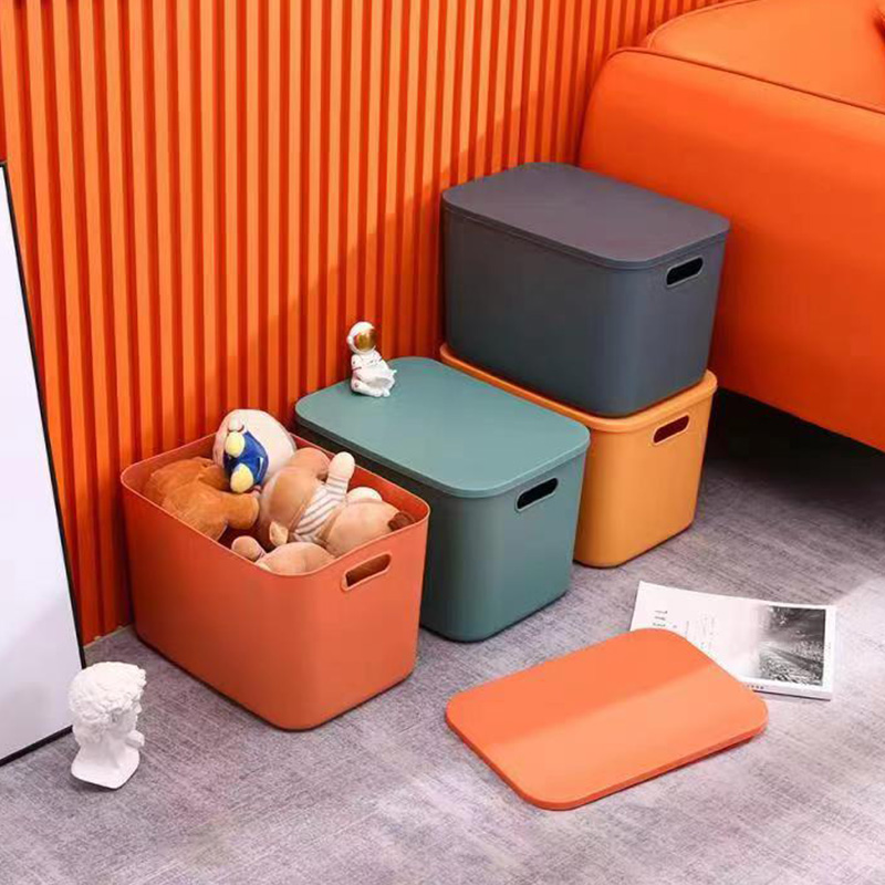 Desktop sundries storage box with lid, plastic snack and toy storage basket, household drawer, cosmetic and facial mask storage box details Picture