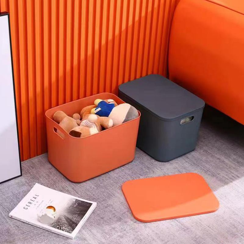Desktop sundries storage box with lid, plastic snack and toy storage basket, household drawer, cosmetic and facial mask storage box