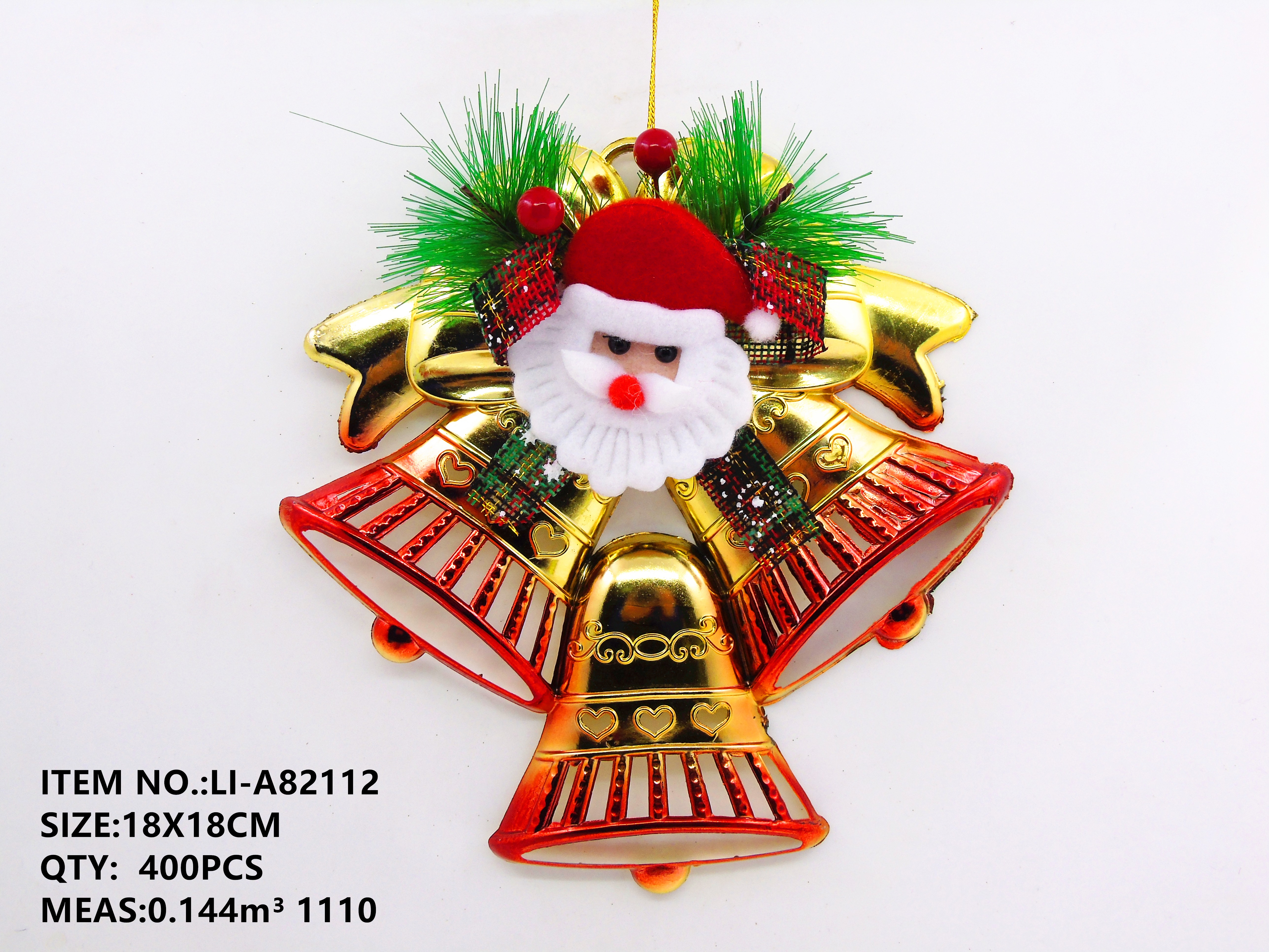 18X18CM圣诞塑料电镀三体铃铛挂件图
