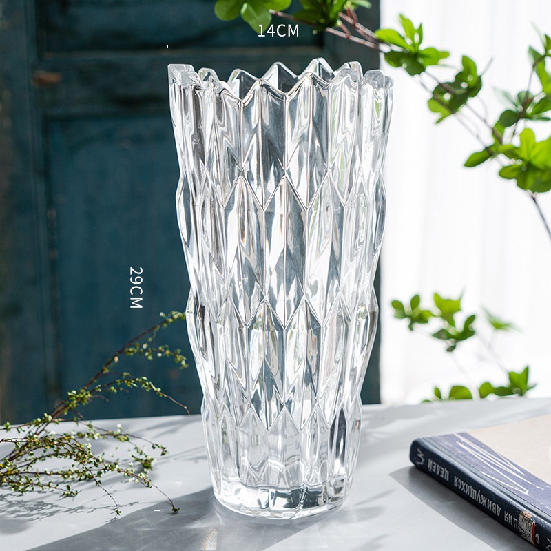 Simple thickened crystal glass vase with serrated mouth, starry sky, water-grown lily, flower arrangement, crystal glass shared vase, living room dining table, home ins decoration Specification image