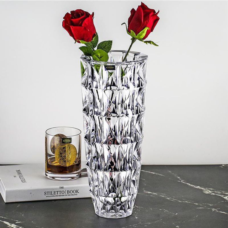 Yuxing Glass Large Vase Thickened crystal glass vase ornament, creative living room flower arrangement transparent water-grown rose decorative ornament