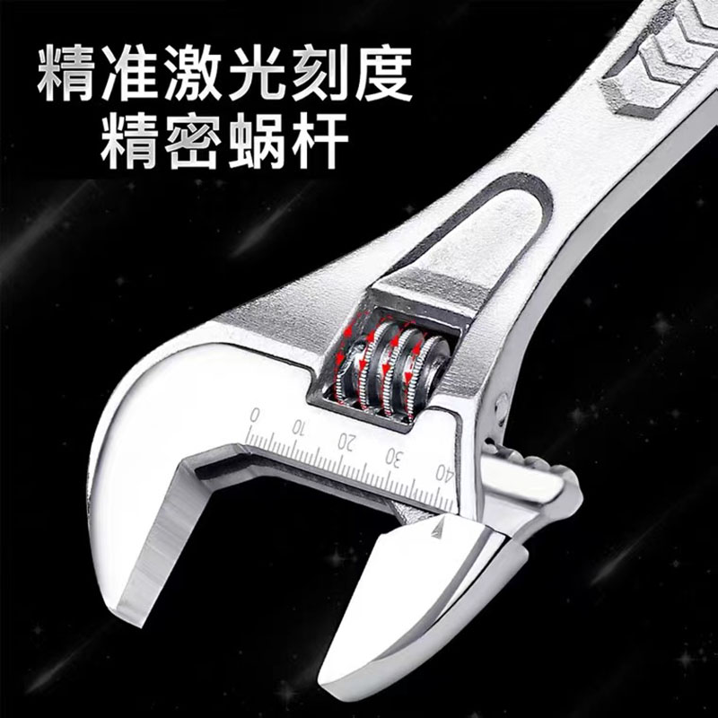 Open adjustable wrench multi-functional tool, large opening short handle adjustable pipe wrench, universal 8, 10, 12-inch board Specification image