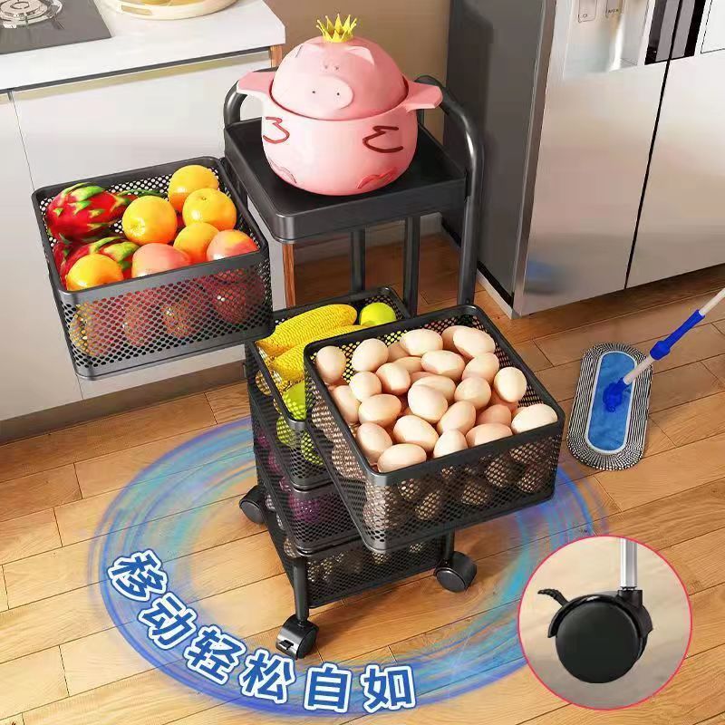 Detachable kitchen circular rotating floor-standing storage rack, multi-functional fruit and vegetable storage rack, snack storage rack details Picture