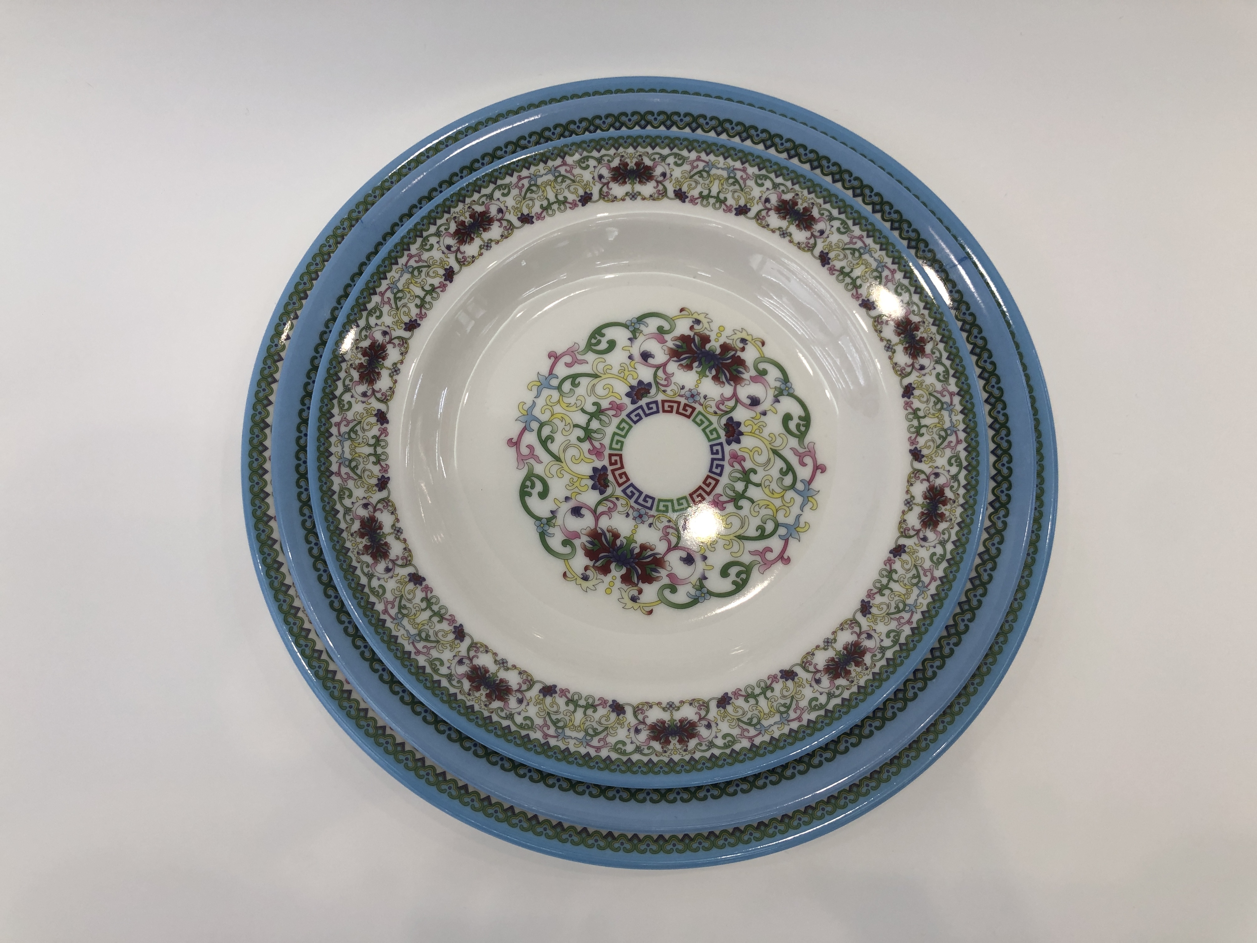 Melamine plates, porcelain imitation tableware, plastic tableware, hotel tableware, frosted plates, cold dish plates, auspicious flower soup plates, round plates