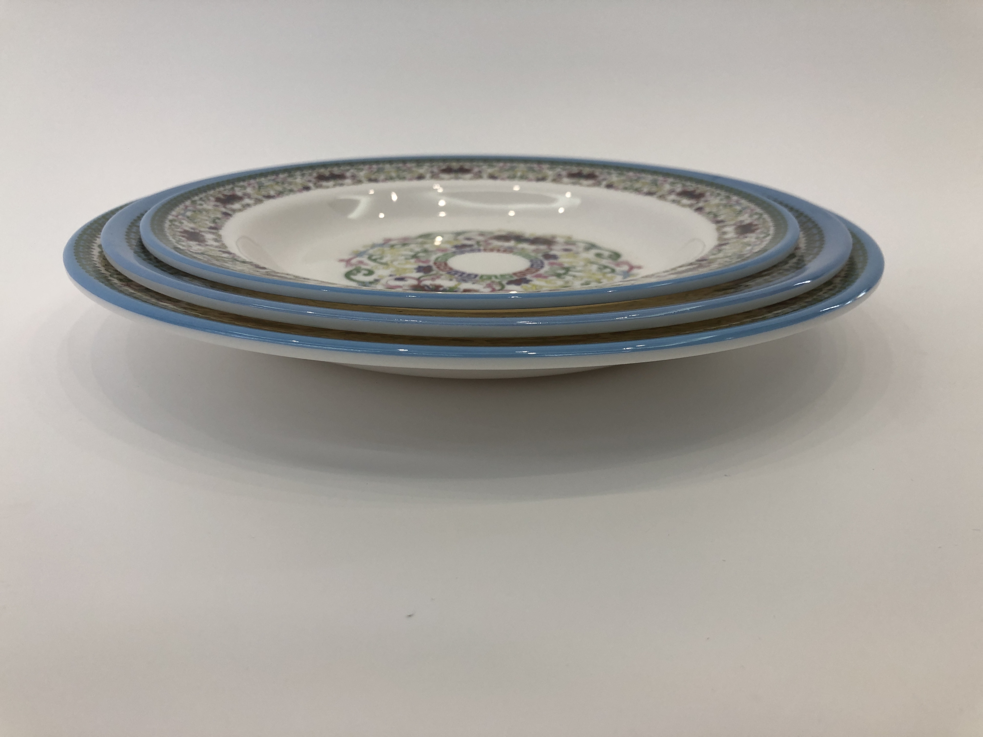 Melamine plates, porcelain imitation tableware, plastic tableware, hotel tableware, frosted plates, cold dish plates, auspicious flower soup plates, round plates details Picture