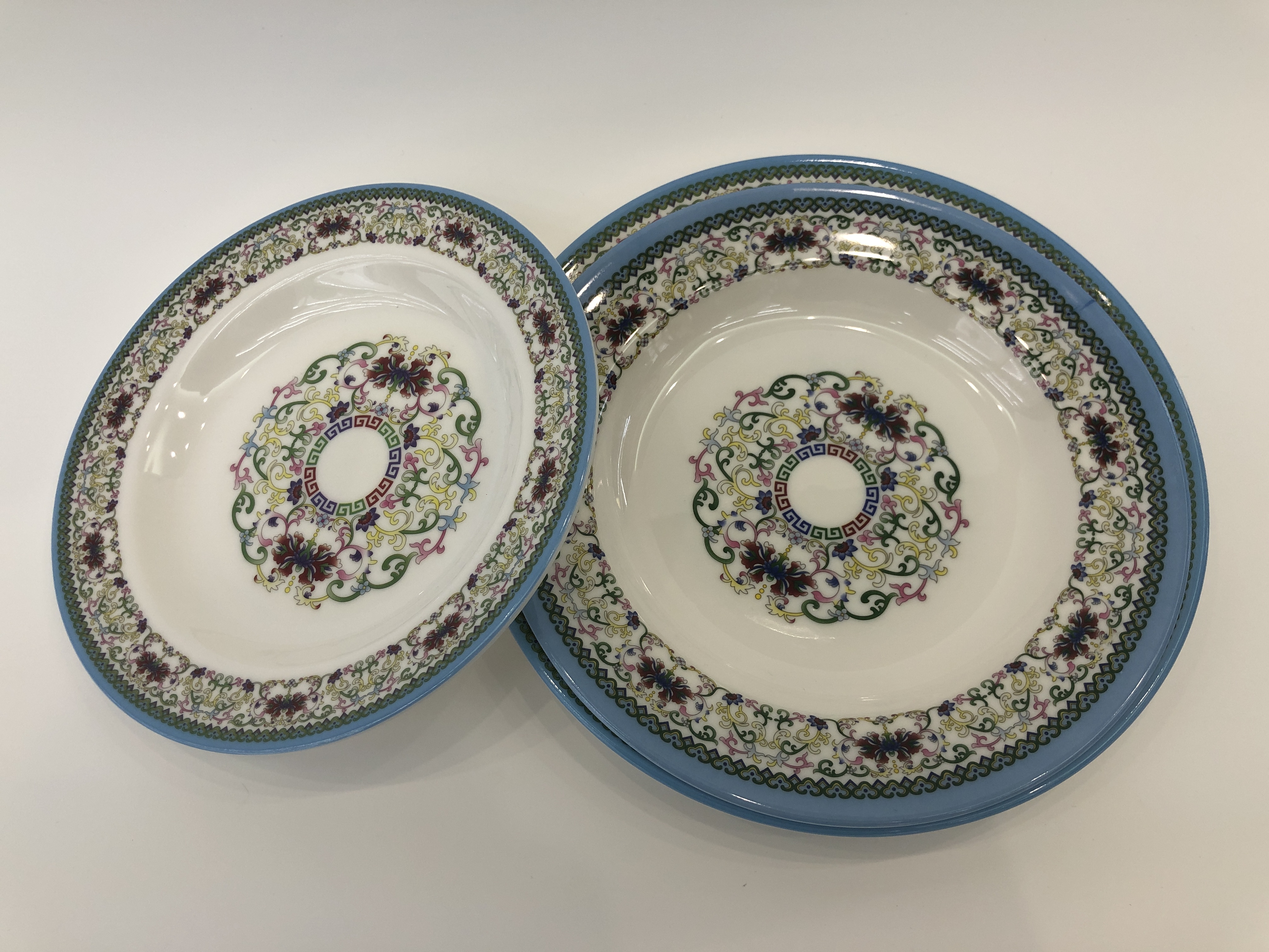 Melamine plates, porcelain imitation tableware, plastic tableware, hotel tableware, frosted plates, cold dish plates, auspicious flower soup plates, round plates Specification image
