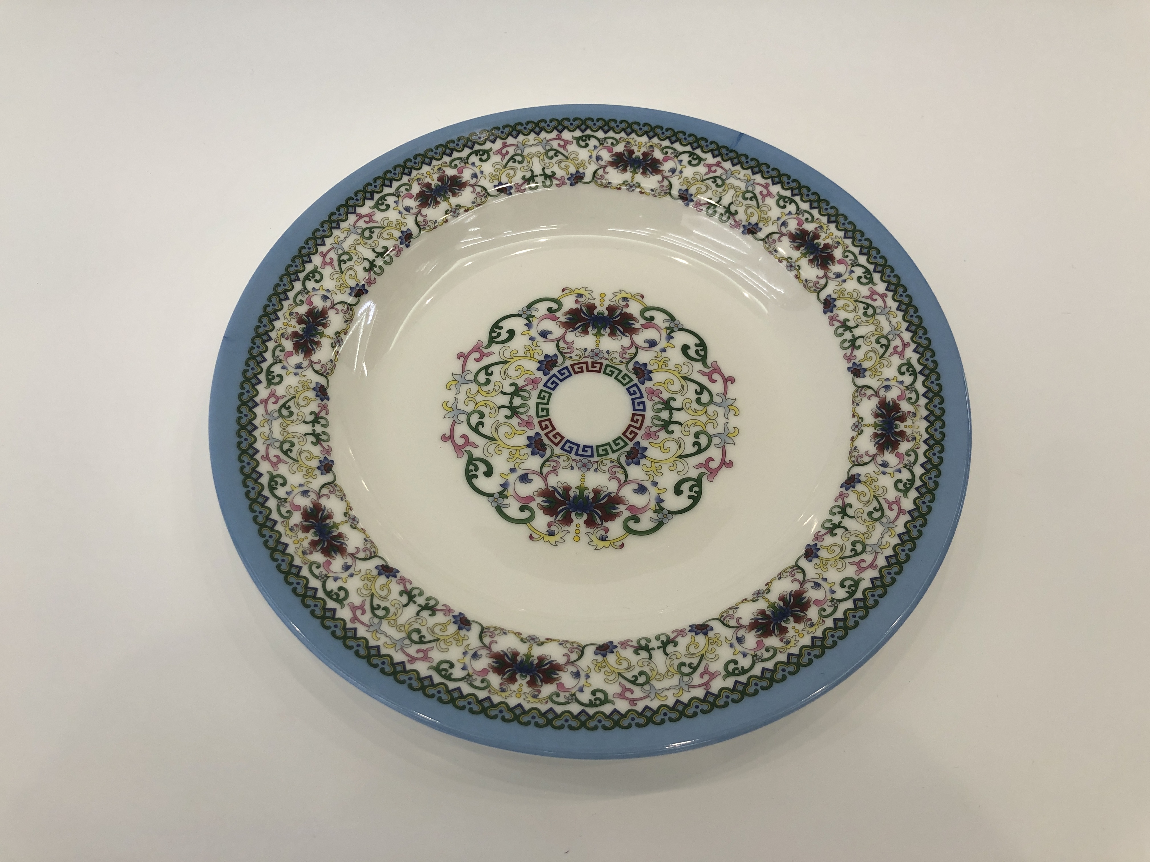 Melamine plates, porcelain imitation tableware, plastic tableware, hotel tableware, frosted plates, cold dish plates, auspicious flower soup plates, round plates Application Scenario