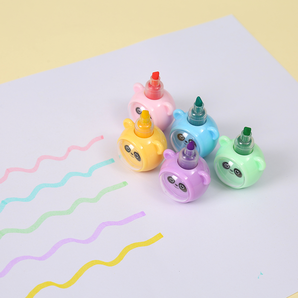 5-color panda-shaped spliced highlighter key marking pen details Picture