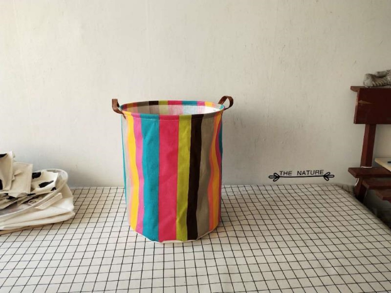 印花收纳袋，收纳场景，书房，客厅，阳台，卧室，棉麻材质