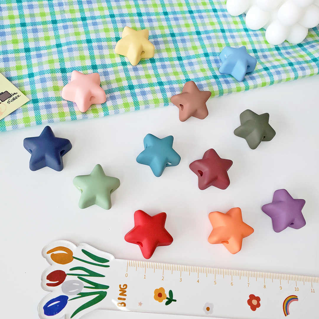 Chen Ming Accessories 27mm acrylic rubber solid color straight hole star scattered beads DIY handmade hair tie Hair accessory 100 pieces per bag Specification image