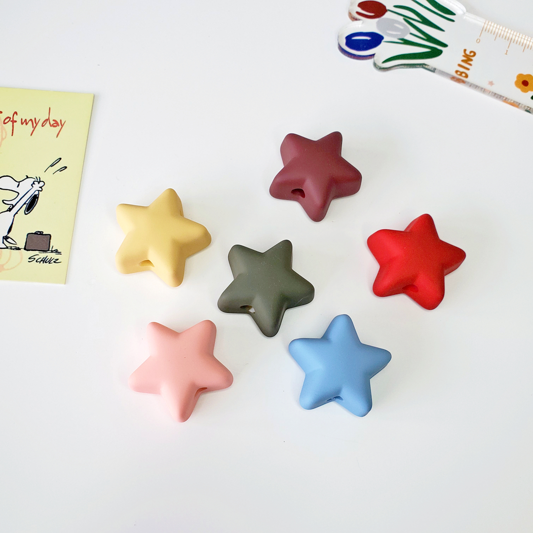 Chen Ming Accessories 27mm acrylic rubber solid color straight hole star scattered beads DIY handmade hair tie Hair accessory 100 pieces per bag details Picture