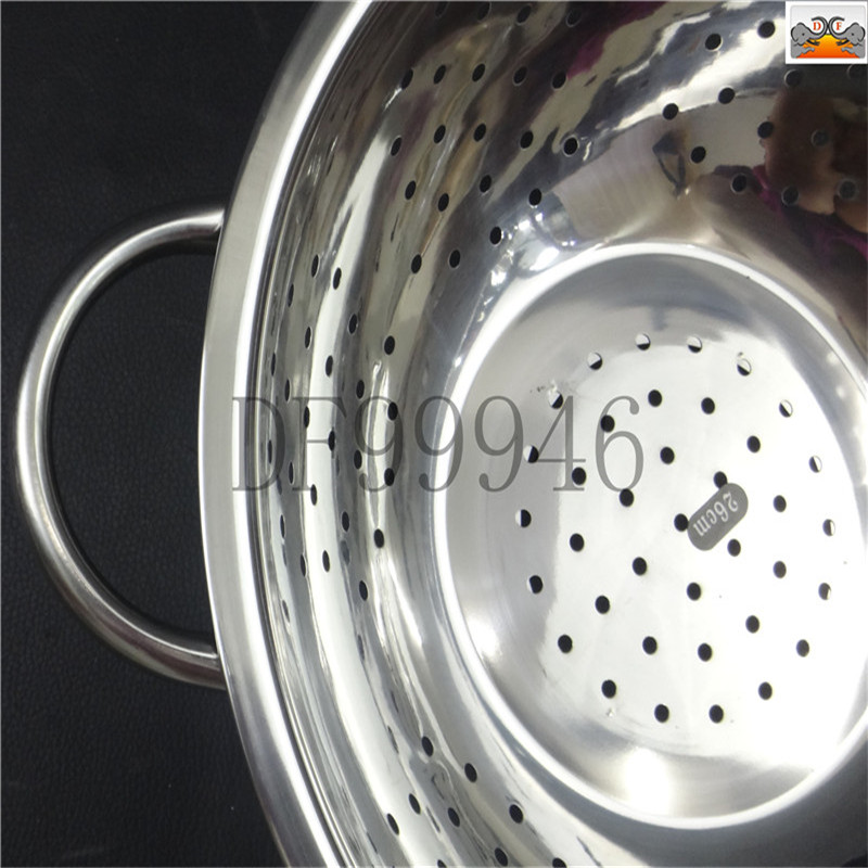 DF99946厚款/水果篮/不锈钢洗米筛/带脚底盘/双耳淘米洗菜沥水盆/水果篮淘米盆/水果篮DF/TRADING/HOUSE白底实物图