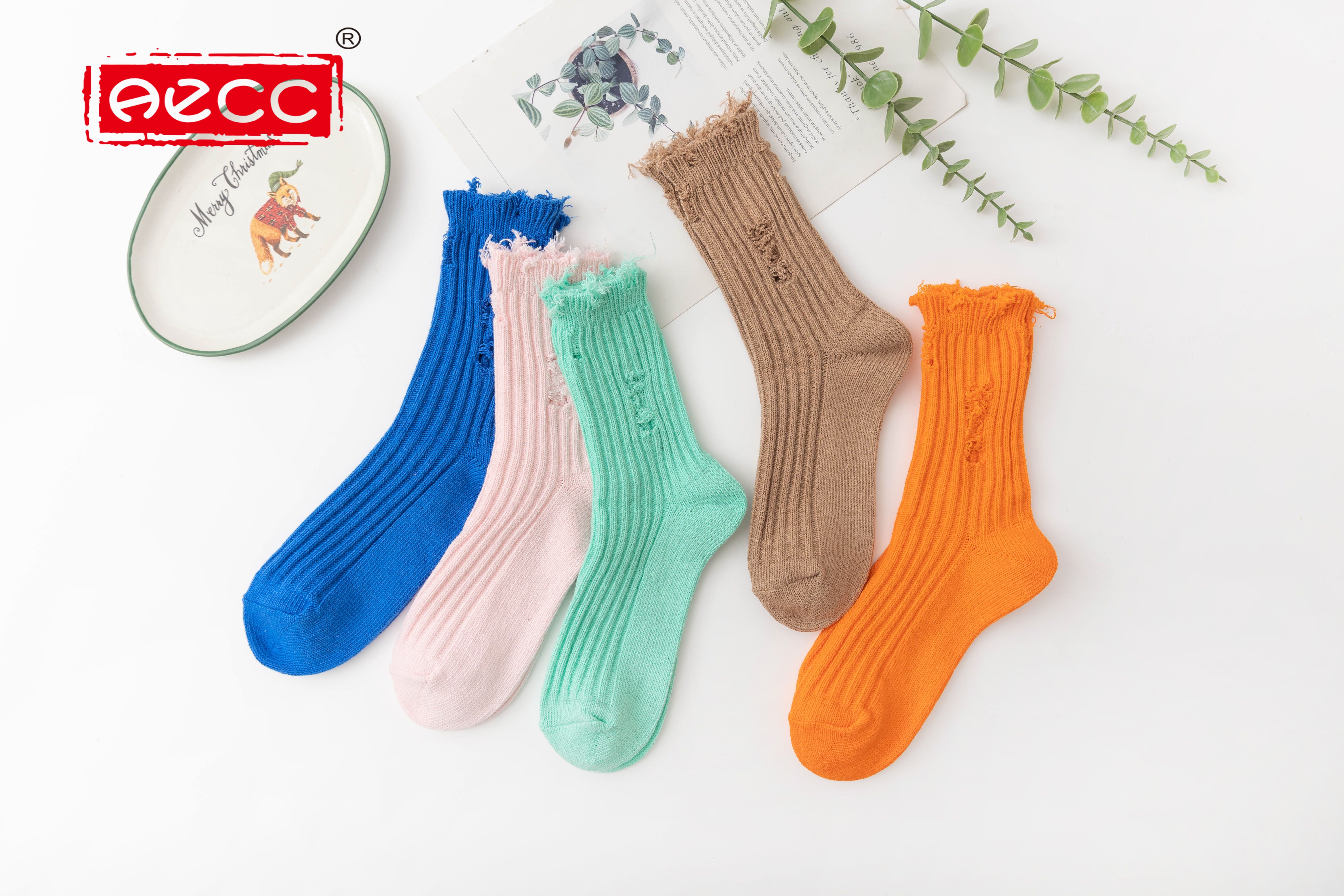 网红乞丐袜破洞女堆堆袜秋冬随意剪裁棉长筒女韩版jk袜小腿袜AECC冬季新款民族风袜子双针粗线袜男毛线棉袜姜太公袜余文乐详情图3