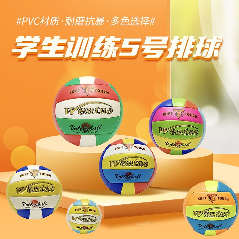 新款PVC彩色排球 学生训练中考5号排球机缝气排球运动健身器材