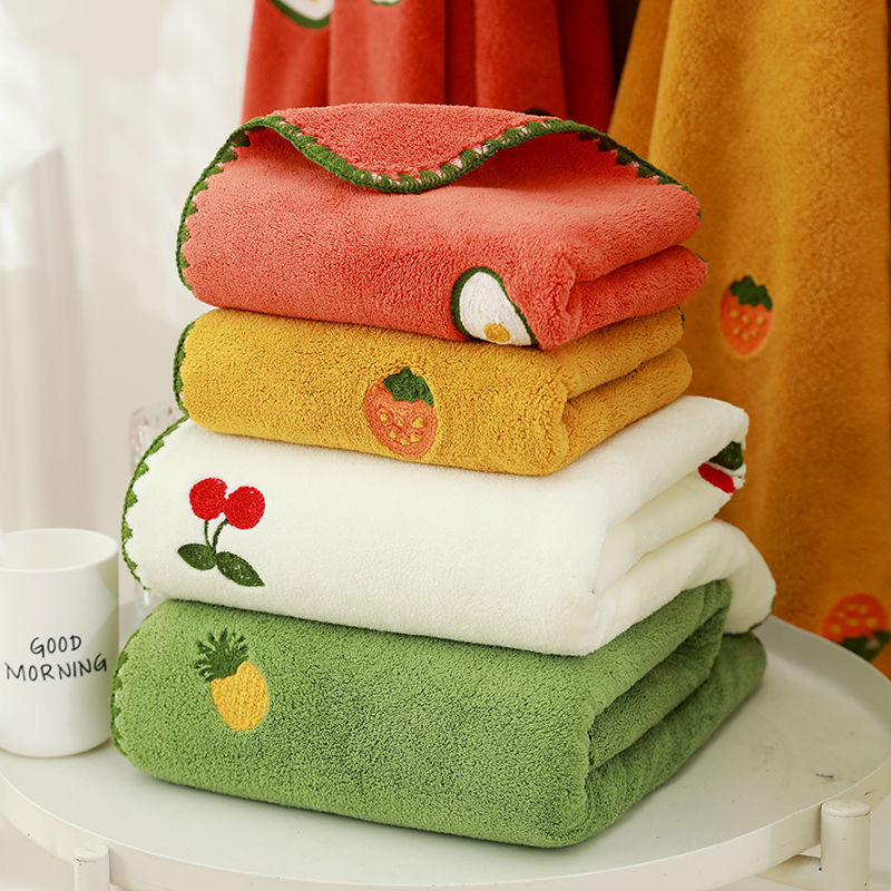Fruit embroidery towels are better than pure cotton absorbent towels. Household towels for washing faces, coral fleece face towels, women's quick-drying towels that don't shed lint, dry hair towels, and household towels for bathing wholesale Application Scenario