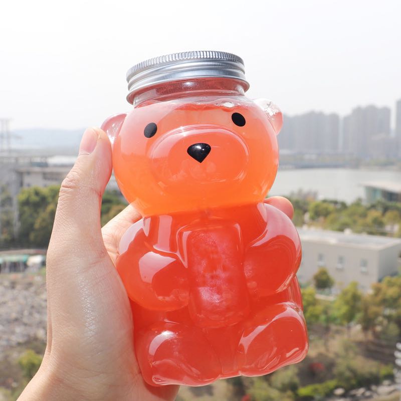 PET透明饮料瓶铝盖创意小熊果汁瓶厂家直销网红小熊透明500ml奶茶瓶详情图1