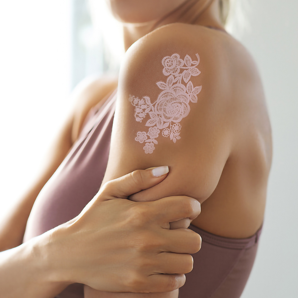 白色蕾丝花朵临时纹身玫瑰设计纹身女锁骨肩部艺术防水纹身贴详情图4