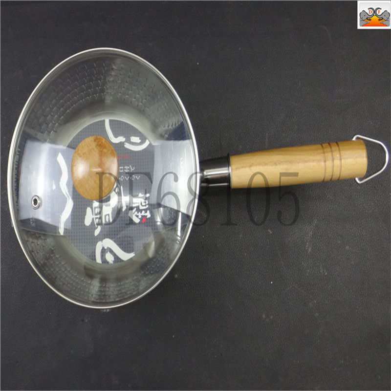 DF68105 Snow Flat Pot, stainless steel snow flat pot, Japanese wooden handle milk pot, uncoated home baby food pot, instant noodle non-stick, hammer-textured soup pot, DF Trading House details Picture
