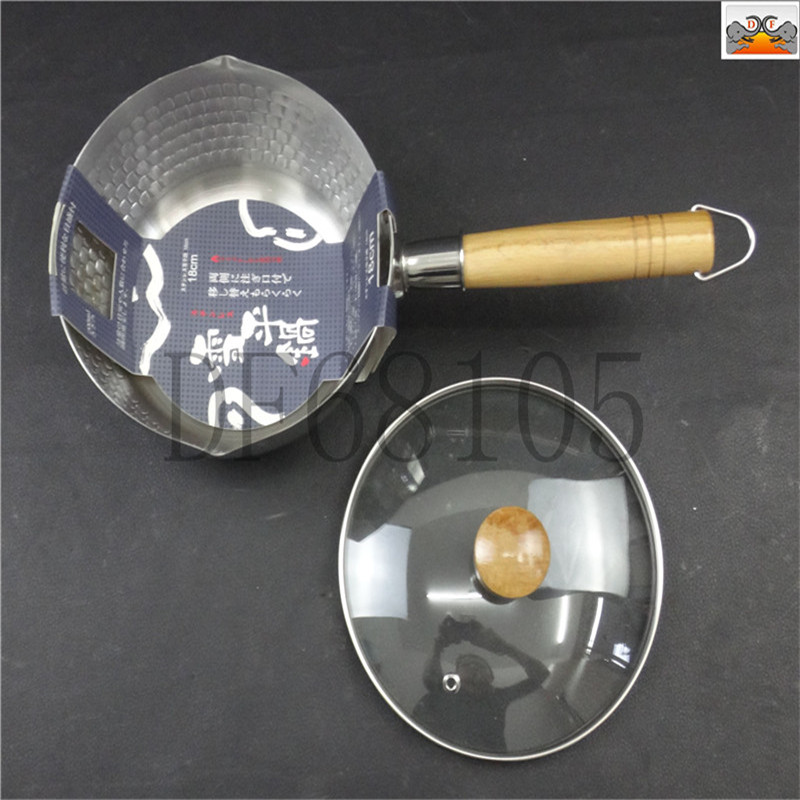 DF68105 Snow Flat Pot, stainless steel snow flat pot, Japanese wooden handle milk pot, uncoated home baby food pot, instant noodle non-stick, hammer-textured soup pot, DF Trading House Specification image