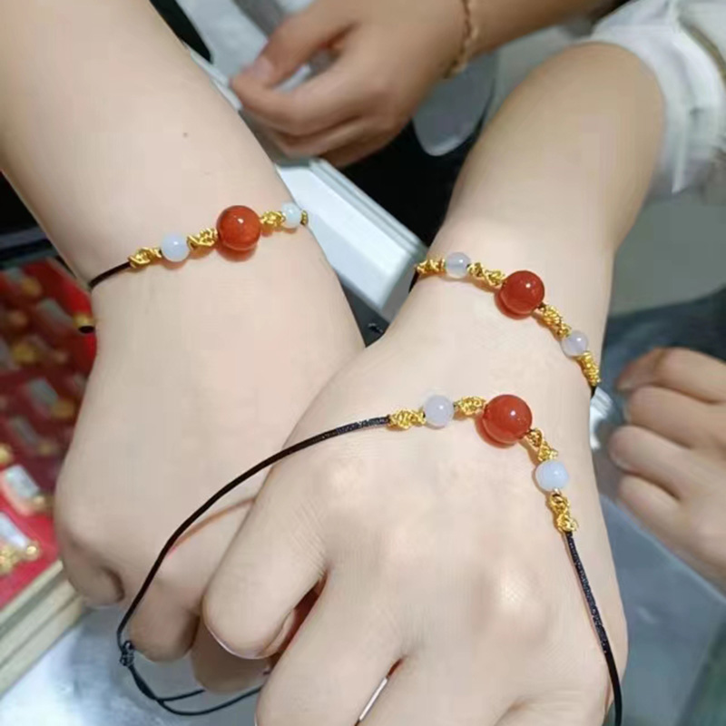 亮彩晶珠宝 周大福同款红玛瑙套装手链女项链  相思豆红豆珠手工编详情1