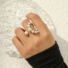 法式复古小众创意设计时尚轻奢关节戒指韩版简约气质珍珠开口戒指