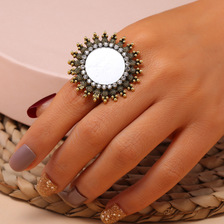 时尚简约潮流锌合金镶钻戒指欧美复古个性夸张创意开口可调节戒指 