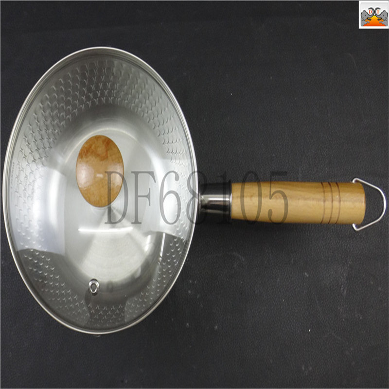 DF68105 Snow Flat Pot, stainless steel snow flat pot, Japanese wooden handle milk pot, uncoated home baby food pot, instant noodle non-stick, hammer-textured soup pot, DF Trading House Item Picture
