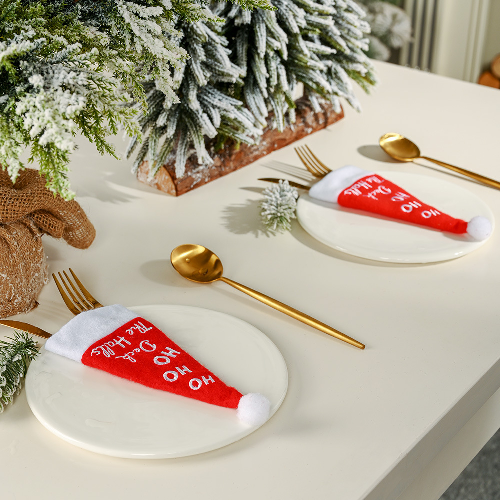 New Christmas decorations: small hats, knife and fork covers, HOHO table decorations, knife and fork bags, wine bottle covers, and holiday supplies Specification image