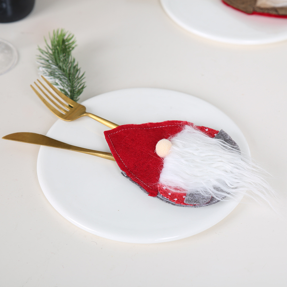 New Christmas Santa Claus knife and fork set, Nordic egg-shaped decorative tableware set, Faceless kid knife and fork set details Picture