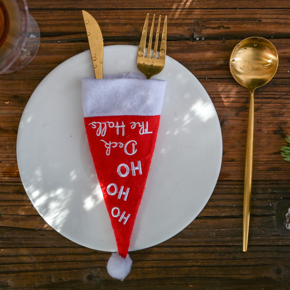 New Christmas decorations: small hats, knife and fork covers, HOHO table decorations, knife and fork bags, wine bottle covers, and holiday supplies details Picture