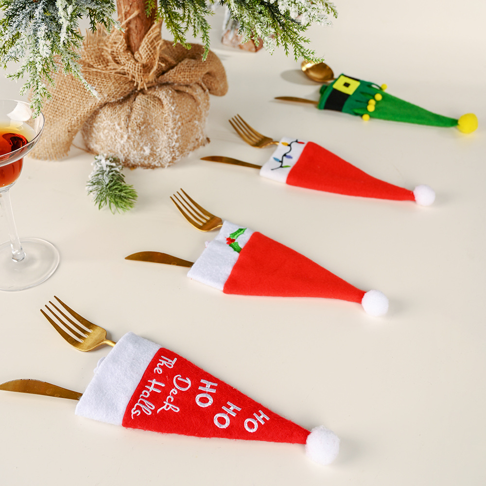 New Christmas decorations: small hats, knife and fork covers, HOHO table decorations, knife and fork bags, wine bottle covers, and holiday supplies