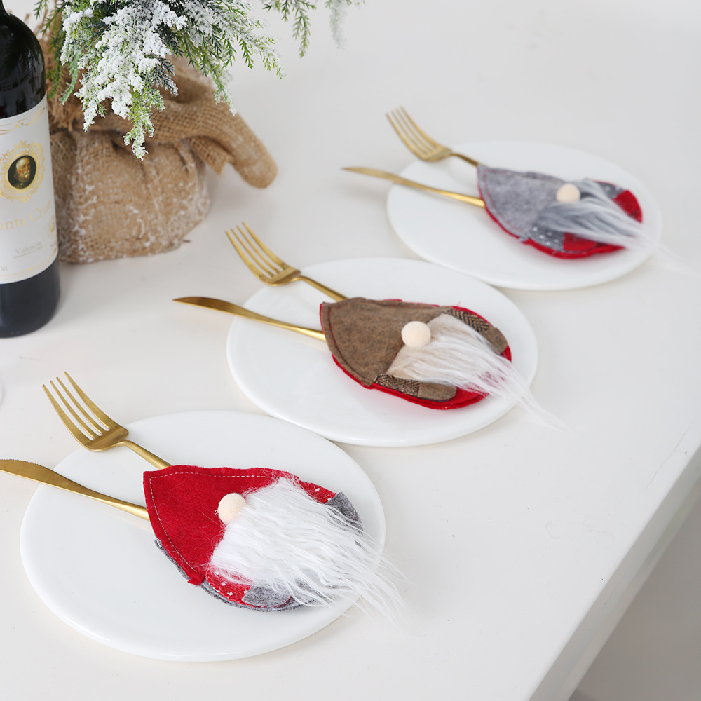 New Christmas Santa Claus knife and fork set, Nordic egg-shaped decorative tableware set, Faceless kid knife and fork set Specification image