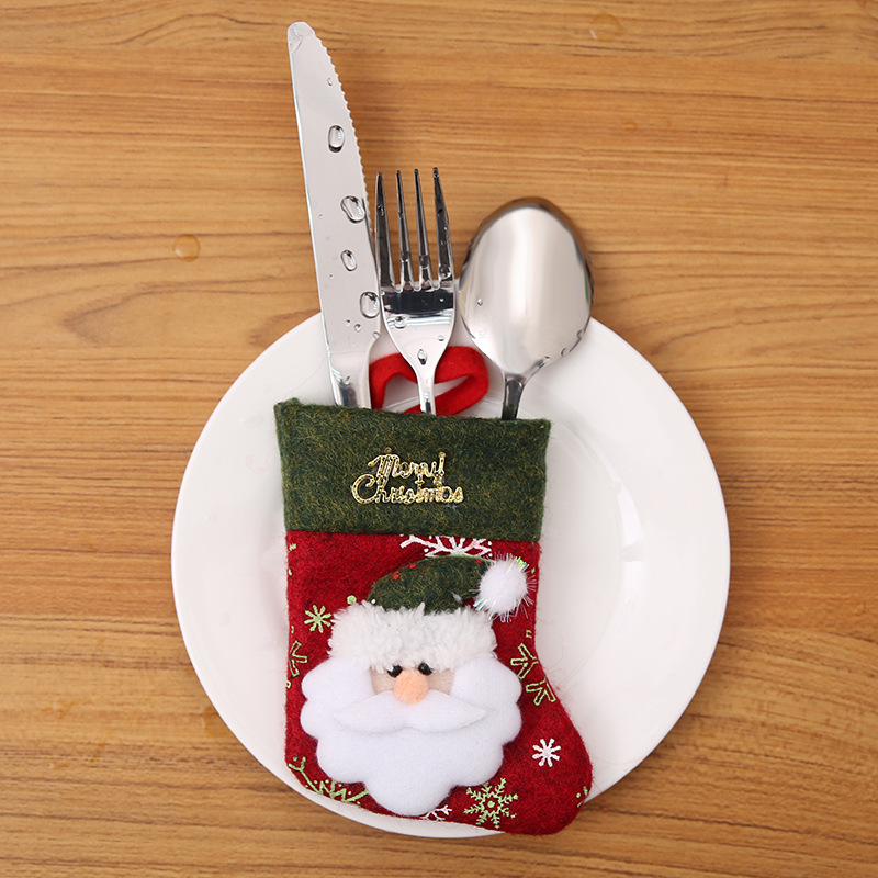 新款圣诞节装饰用品餐厅桌面装饰品餐具套刀叉套礼品袋圣诞袜
