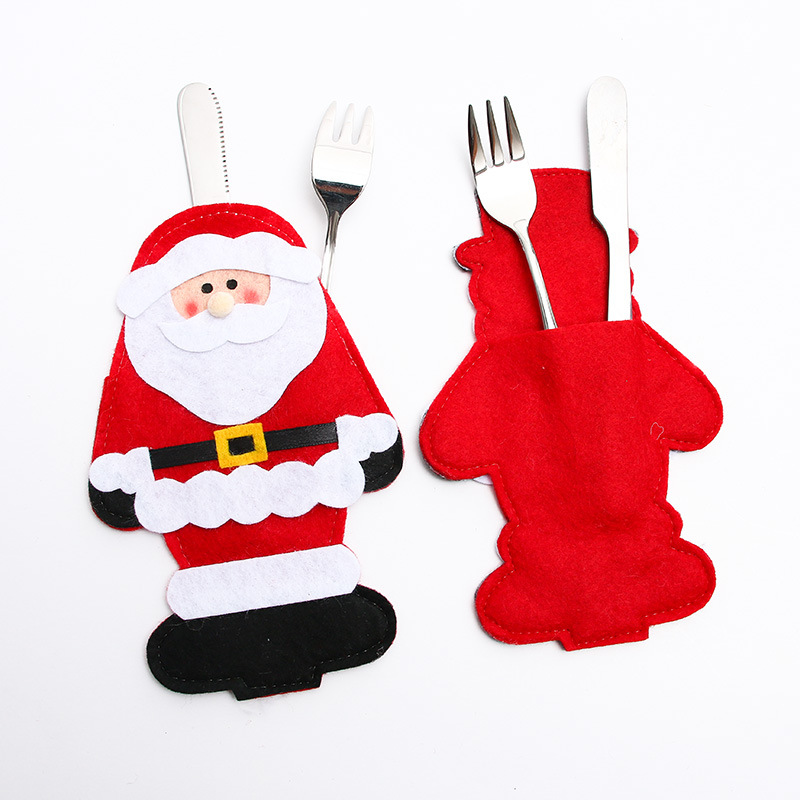 新款圣诞装饰品 新款圣诞老人刀叉套 圣诞桌面卡通餐具刀叉袋批发详情图3