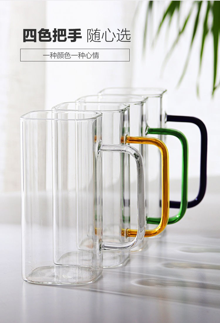 Taza de vidrio de borosilicato de alta venta al por mayor cuadrada straight body band color puff resistente al calor anti-escaldante anti-frito copa de vidrio roto copa de té de flores de bebida pic 1