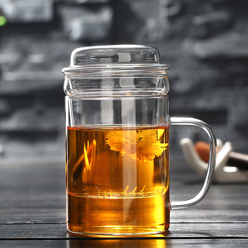 Filtering water cup, tea brewing set, office cup, heated high borosilicate glass tea set, tea cup Item Picture
