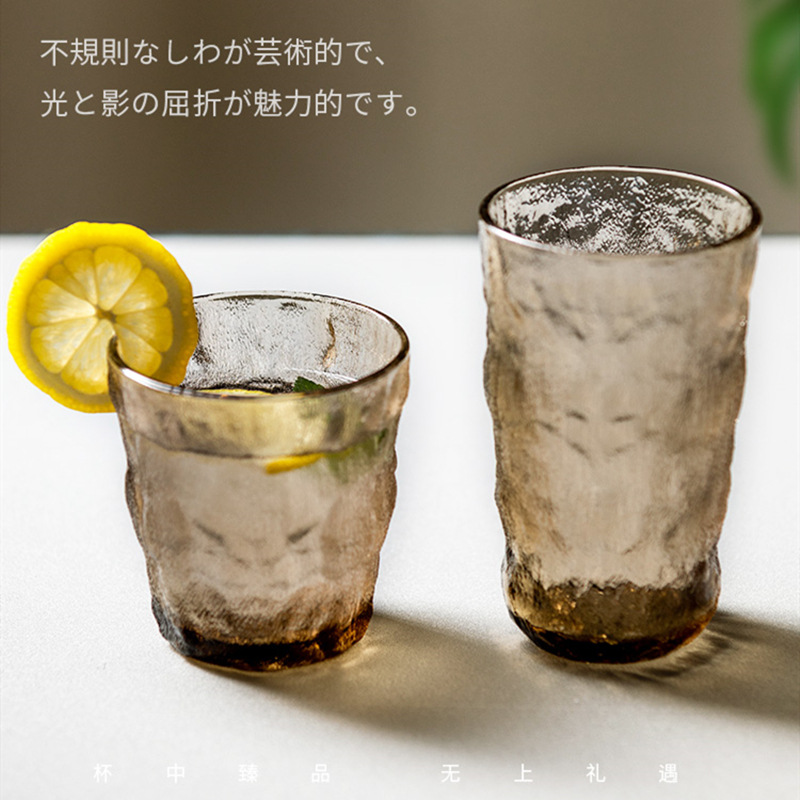 日式冰川杯玻璃杯家用水杯咖啡杯啤酒洋酒杯子树纹女大容量