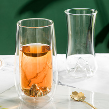 玻璃双层杯隔热绿茶杯泡茶杯办公室家用批发水杯双层玻璃观山杯