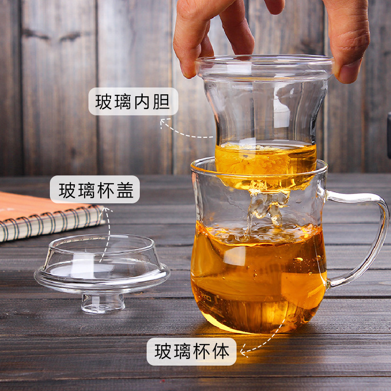 Filtering water cup, tea brewing set, office cup, heated high borosilicate glass tea set, tea cup Specification image