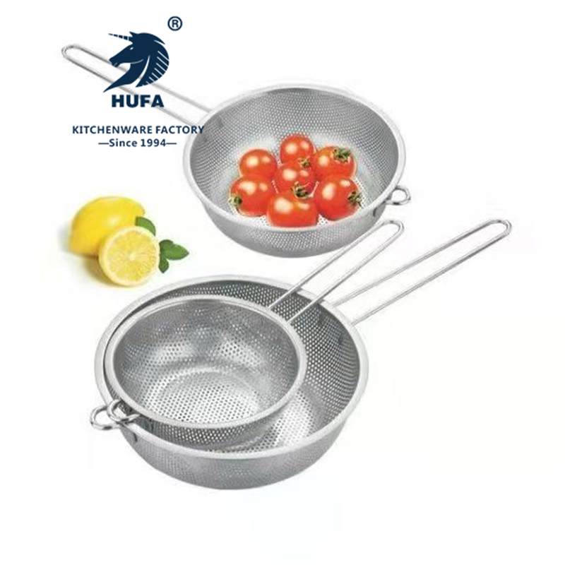 Stainless steel single-handle multi-purpose multi-hole basket, thickened stainless steel leakage basin, round rice sieve, single-handle draining basin, fruit basket, vegetable washing basin, filter basin, stainless steel gold-plated rice washing sieve, single-handle rice sieve